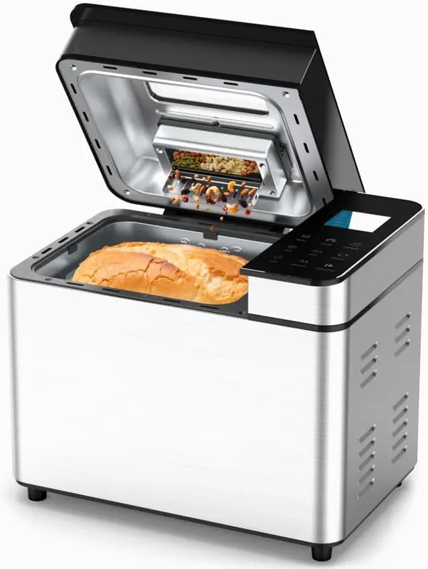 25-in-1 Bread Maker Machine, 2-Lb Capacity Kitchen Appliance with Aluminum Bucket, Visible Lid, Auto Nut Dispenser, 13-Hour Delay Timer, 1-Touch Control & Recipes for Easy Homemade Bread Prep