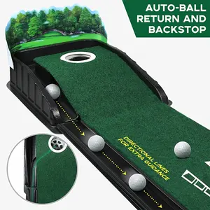 [Popular Choice] HUAEN Golf Accelerator Pro - Indoor Putting Mat with Auto-Ball Return, Behind-the-Hole Ball Collector, and Putter Guides at 3, 5 & 7 Feet, Polyester Fabric