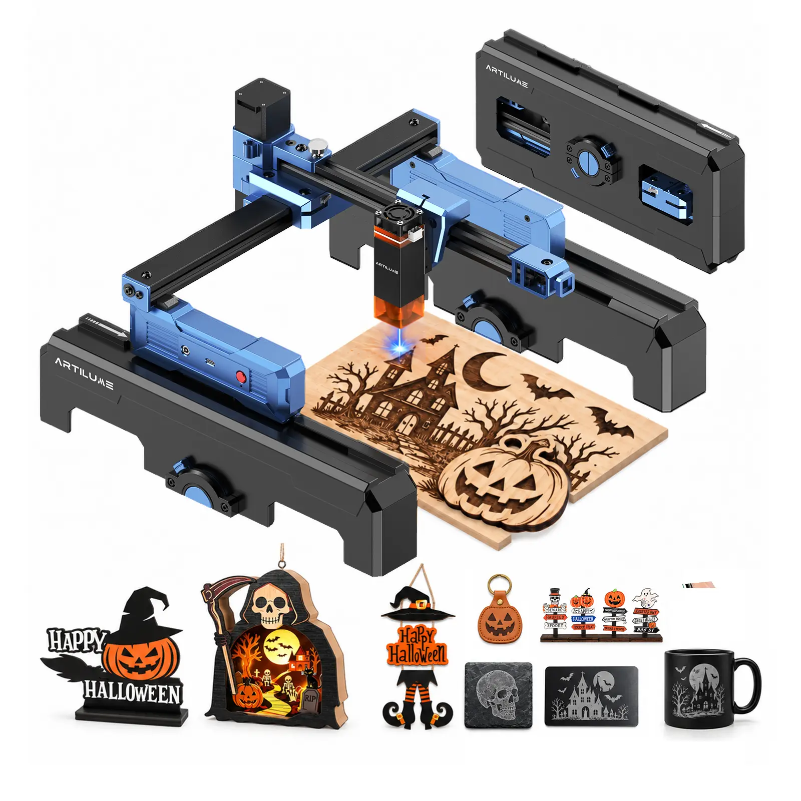 CLEARANCE SALE | ARTILUME 7W Basic Laser Engraver & Cutter, No APP, Foldable Design, 0.01mm Precision, 200×150mm Working Area, for Wood, Leather & Acrylic