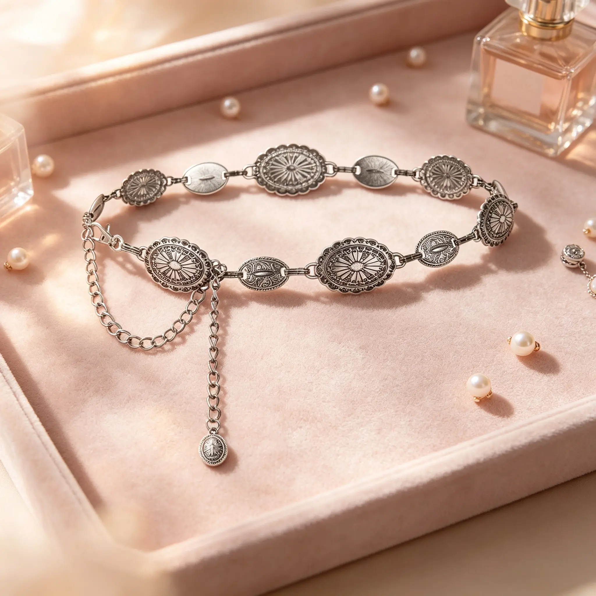 Women's Boho Western Metal Waist Chain - Vintage Engraved Coin Belt, Premium Casual, Adjustable Length, Female Party Wear Accessory with Lobster Hook & Metal Coating
