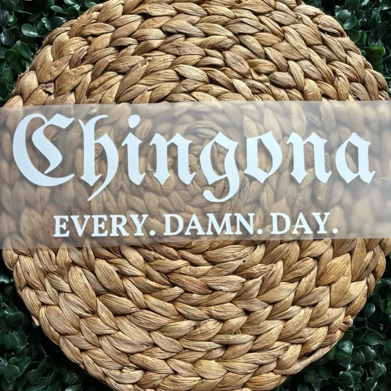 Chingona Every Damn Day DTF Transfer - Text Design Product Image Shows Woven Material Background