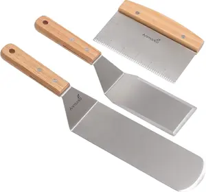 Professional Griddle Spatula Set - Stainless Steel Metal Spatula and Griddle Scraper - Heavy Duty Commercial Grade