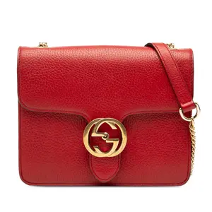 Pre-owned GUCCI Calfskin Shoulder Bags Interlocking G Leather Chain Shoulder Bag
