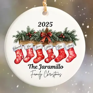 2025 Personalized Ceramic Christmas Ornament - Socks Family Design with Family Names, Festive Tree Decoration, Unique Holiday Gift for Home Supplies