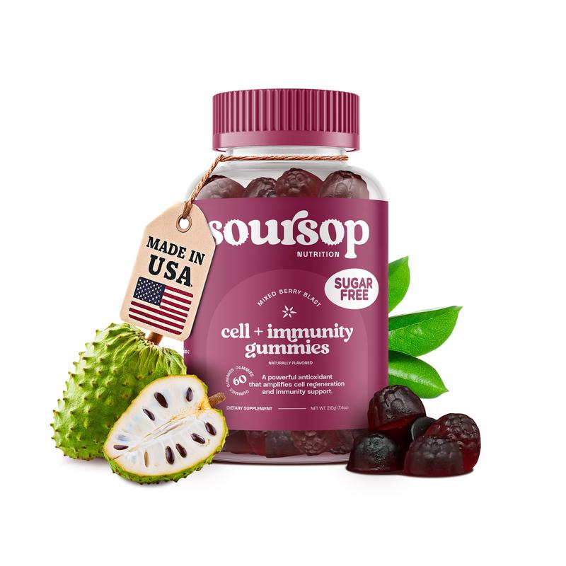 Soursop Nutrition Cell + Immunity Gummies Sugar Free Vitamin C Echinacea Elderberry Daily Wellness Support for Immune Function and Healthy Aging Dietary Supplement