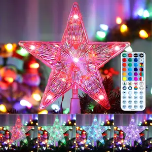 Small Star Tree Topper, 7.6" 11 LED Lighted Christmas Tree Topper, Color Changing Solid/Flash Treetop w/Remote, Battery/USB Powered Xmas Tree Topper, RGB Tree Top for Christmas Tree