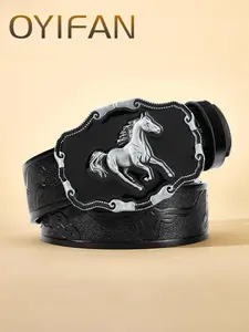 Men's Fashion Horse Decor Buckle Belt, Casual Business Belt for Jeans Trousers, Daily Clothing Decoration, Trendy All-match & Exquisite Belt for Birthday Gift