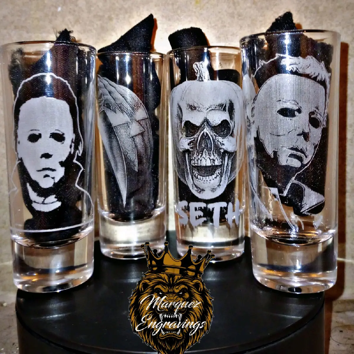 4 Micheal Myers theme shot glasses