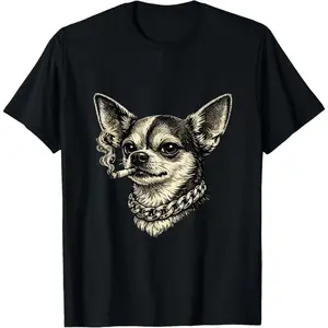 Men's funny chihuahua smoking with a cool, rebellious vibe Graphic T-Shirt - 100%25 cotton Short Sleeve Crew Neck Regular Fit Casual Wear | Soft & Breathable Fabric, Durable Print, Everyday Comfort, Machine Washable