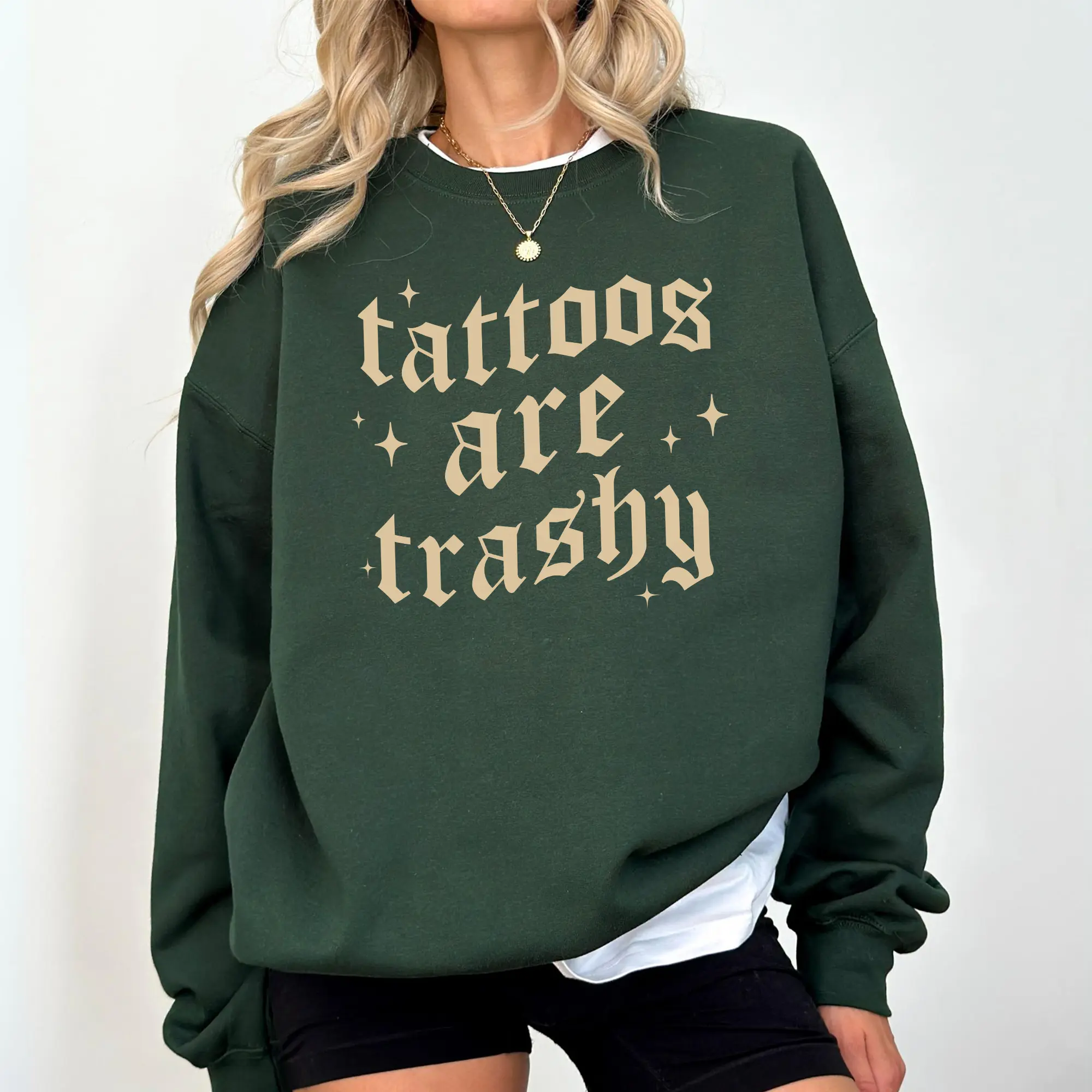 Retro Tattoos Are Trashy Sweatshirt, Funny Tattoos Are for Idiots Crewneck, Tattoo Sweater, Sarcastic Tops for Women, Gift Ideas for Tattoo Lovers, Comfy Long Sleeve Pullover, Cotton Fabric Womenswear