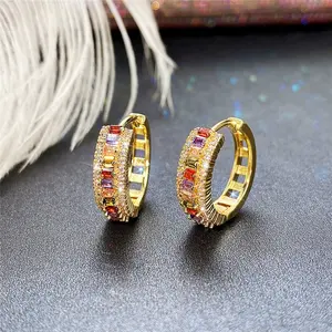 1 Pair Artificial Gemstone Hollow Out Hoop Earrings, Fashion Elegant Women's Jewelry for Party, Trendy Daily Clothing Decor