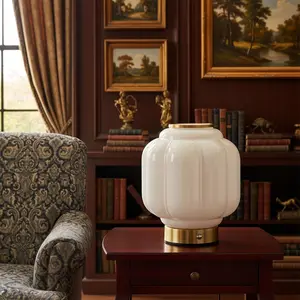 Mushroom Lamp, Cordless Rechargeable Table Lamp with Brass Base & White Glass Shade, 4W Dimmable Bedside Table Lamp, Small  Desk Light for Mid Century Modern  Decor (White)