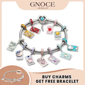 GNOCE Tarot Charm Pendant for Bracelets - Tarot Necklace Pendants,  The Lovers Empress Wheel of Fortune Bracelet and Necklace Charms for Women and Girls, Tarot Cards Beads Fit Snake Bracelets and Necklaces