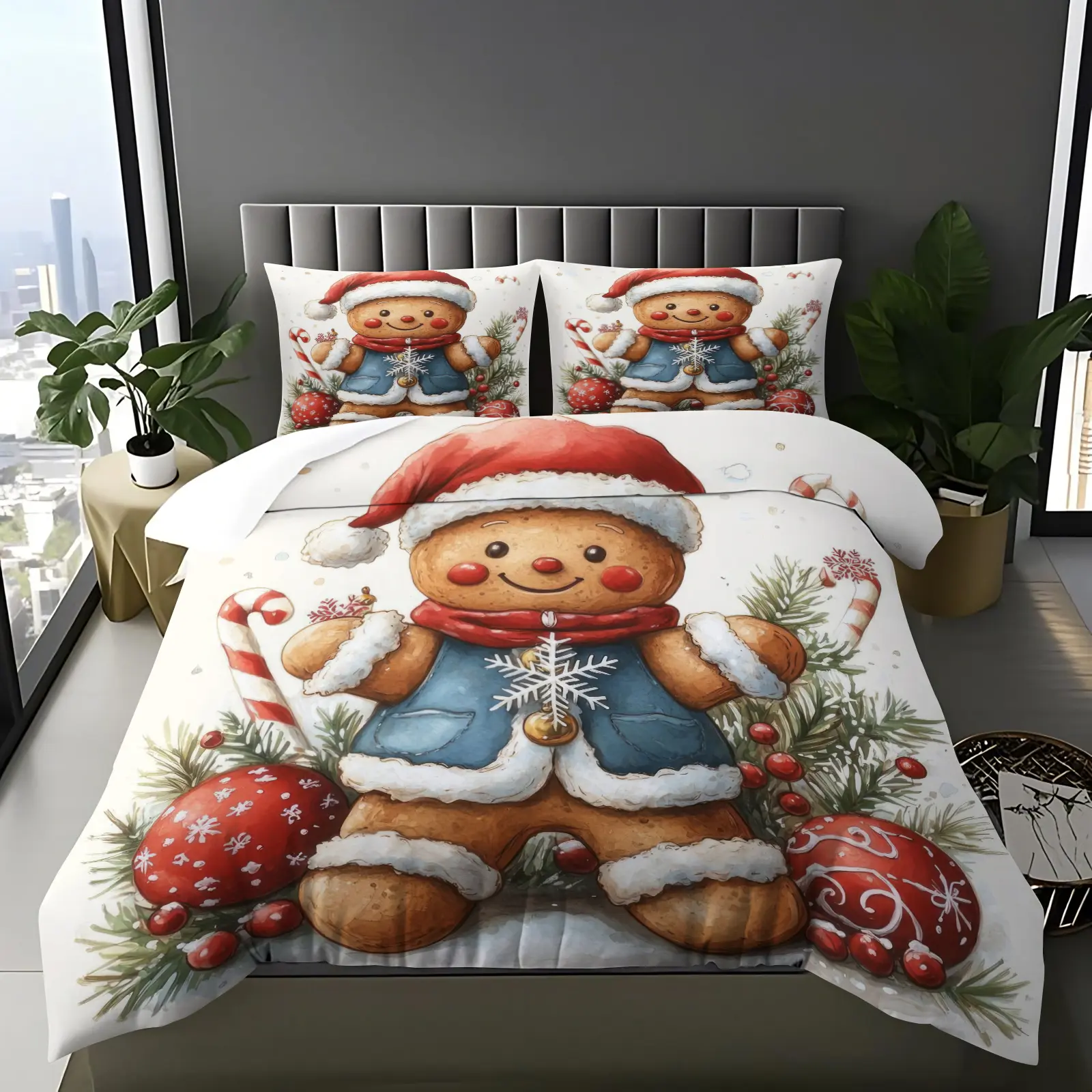 Christmas Duvet Cover Set, Cute Gingerbread Man Printed Bedding ...