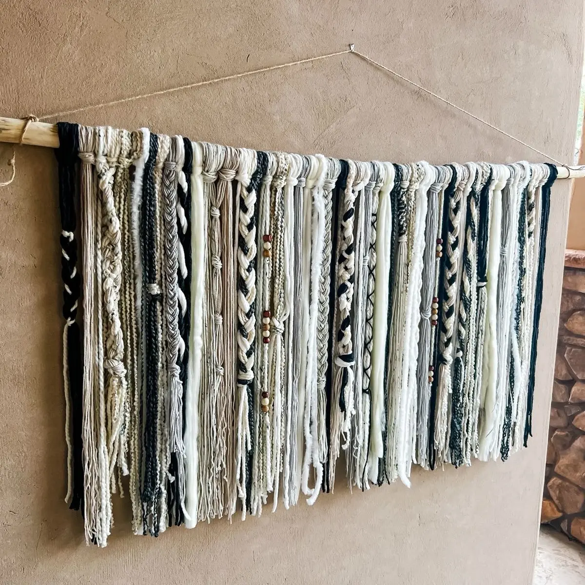 Boho wall hanging, wall art, tapestry, bohemian wall hanging, macrame, yarn, modern home decor, handmade art, fiber art, driftwood wall art Cream Hangable