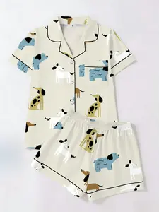Women's Casual Cute Fitted Short Sleeve Top & Shorts Set, All-Season Comfortable Daily Wear, Stylish Women's Clothing Essentials