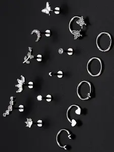 15 Pcs Chic Silvery Flat Back Ear Piercing Studs for Women Men Durable Stainless Steel Copper Sleek Smooth Texture Secure Comfortable Wearing Complete Mixed Style Ear Jewelry Kit Unique Delicate Patterns Glossy Shiny Luster for Helix Tragus Conch Earrings