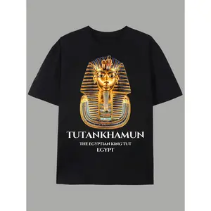 Men's Egyptian Pharaoh T-Shirt King Tutankhamun Design - Retro Ancient Egypt Graphic Tee with Tutankhamun Print, Machine Washable Round Neck Casual Wear Suitable for History Buffs, Gifts for History Lovers & Egyptology Apparel (3-13Y)