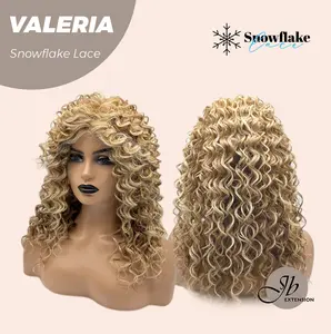 JBEXTENSION 18 Inches Deep Curly Raw Sugar Blonde Pre-Cut Snowflake Lace Frontlace Glueless Wig VALERIA【PERMATEASE】【BENDY EAR TABS】