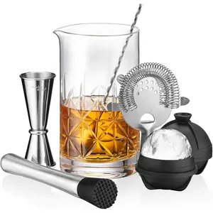 & Craft Cocktail Set - 7-Piece Bartender Kit with Mixing Glass Set, Japanese Jigger, Spoon, Muddler, and Strainer - Perfect for Old Fashioned Cocktails and Home Bars