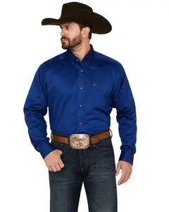Ariat Men's Men'S Blue Solid Twill Oxford Long Sleeve Western Shirt Big And - 10006660_X