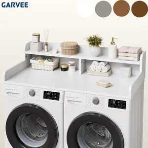 Garvee 54" Washer Dryer Countertop with 2-Tier Shelf and 2 Drawers, Wooden Laundry Countertop with Non-Slip Pad and Guard Rails, Washer and Dryer Topper for Laundry Room Organization and Storage