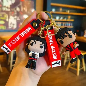 2pcs 4 Styles Classic King of Dance Jackson Keychain Singer Key Ring Holder Pendant Key Chains Michael Jackson Men's and Women's Gift