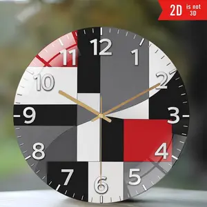 8 Inch Silent Non-Ticking Wall Clock, Modern Geometric Red Black Gray Acrylic Clock, Easy-to-Read Number Dial, 2D Flat Round Wall Decor, Battery Operated Clock for Bedroom, Kitchen, Living Room, Office, Dorm & Home Gift