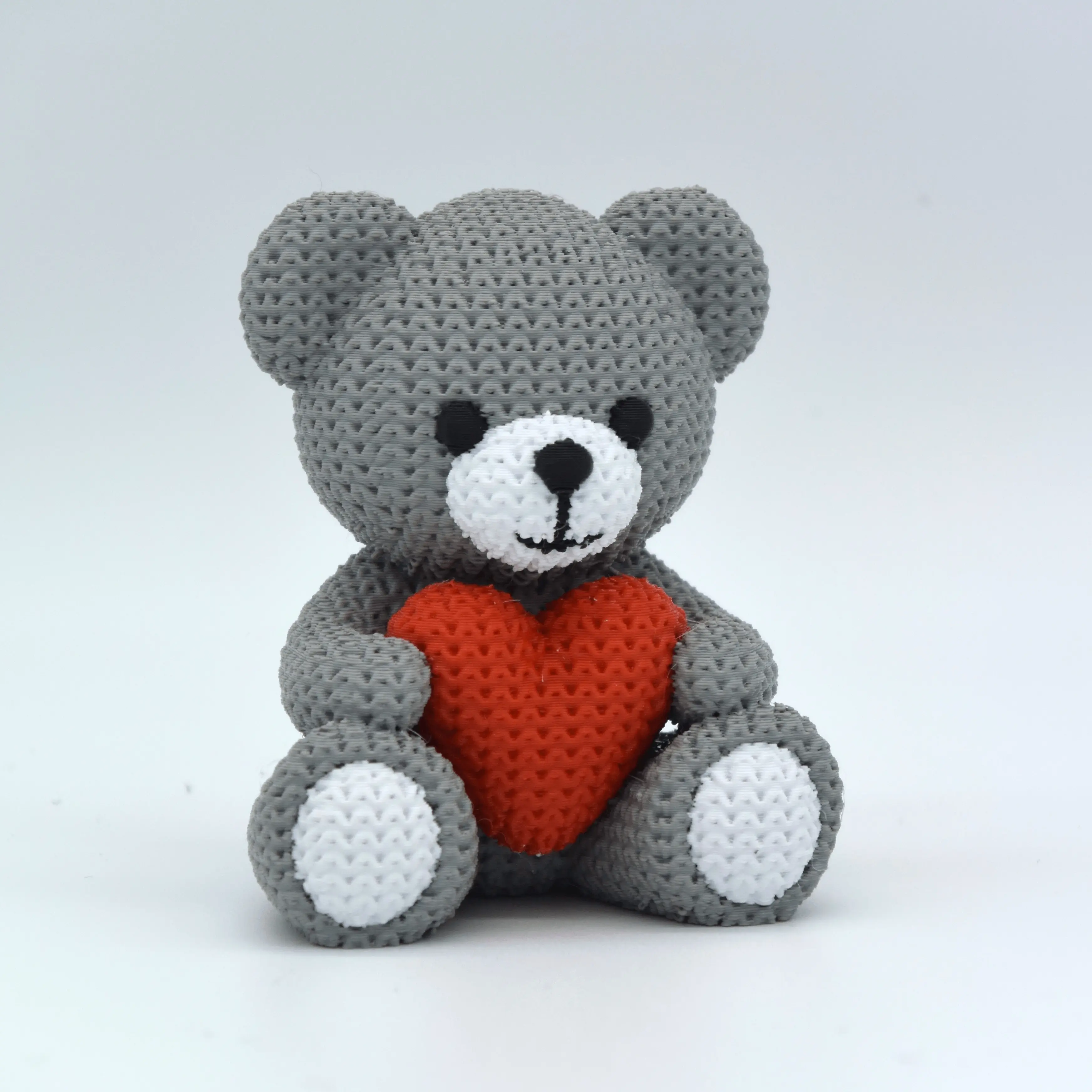 3D-Printed Crochet Amigurumi Gray Teddybear Stuffed Animal - Heart Accent, Love Theme Freestanding Desk Accessory, Cute Gift for Girlfriend, Home Decor Stuffedtoy (3D-Printed Figurines, Animal Decorative Figurines), Soft Cuddly Gift, Miniature 3D-Printed