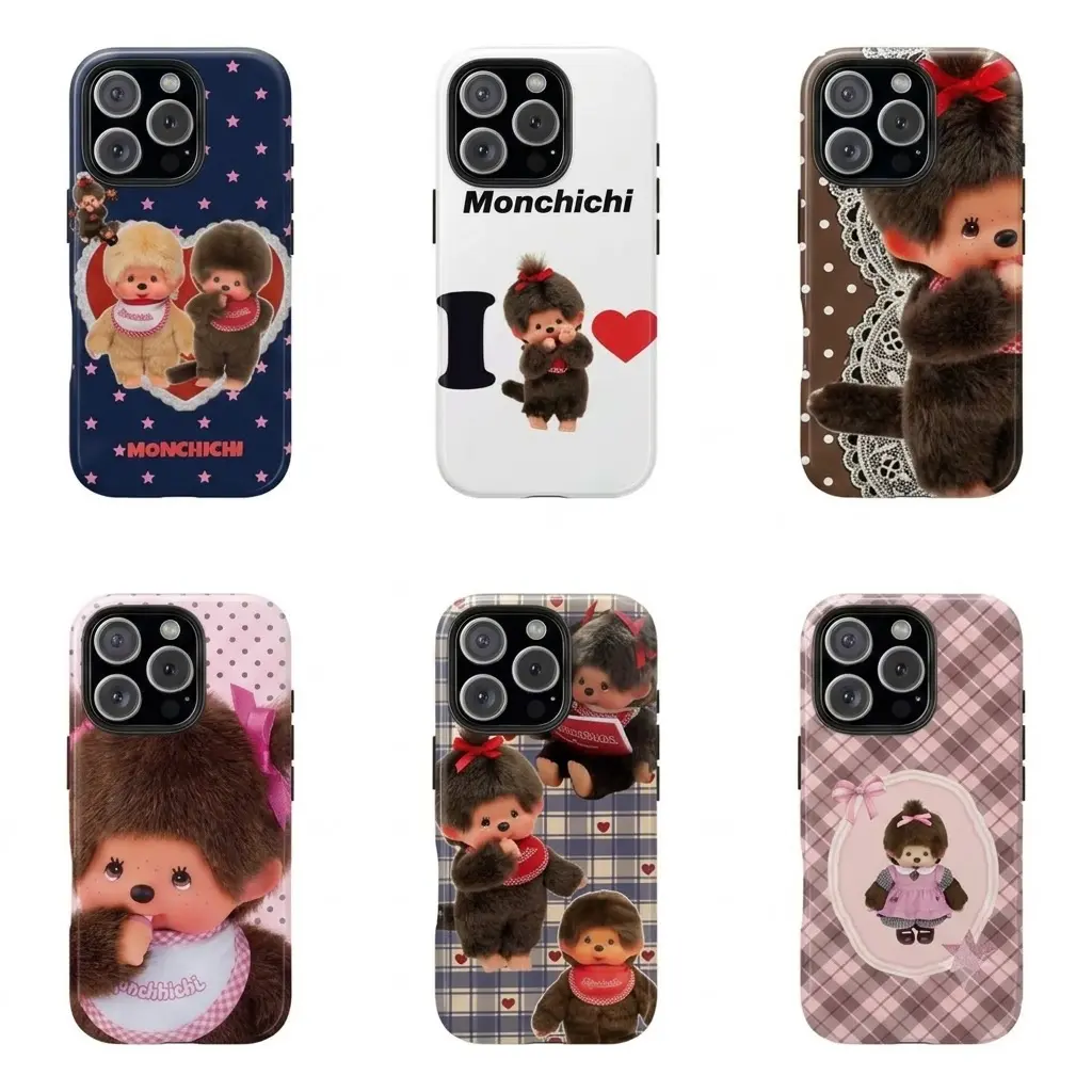 Cute Monchhichi Phone Case Y2K Aesthetic Phone Cover Suitable for iPhone 17-11 Pro Max/Plus
