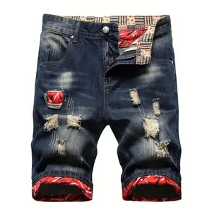 Men's Chic Design Ripped Regular Fit Jorts, Street Style Summer Bottoms For Men