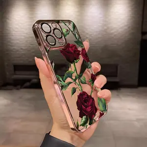 Flaming Rose Pattern Mobile Phone Protective Shell - Full Lens Protection, Anti-Scratch, Anti-Fingerprint, Compatible with iPhone 11, 12, 13, 14, 15, 16 Pro Max/Plus, Shockproof Non-Slip Classic Hybrid Casing