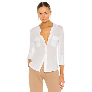 James Perse Slub Side Panel Button Front Shirt in White