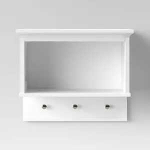 Threshold Wall Shelf with Hooks White : Microfiber Machine Washable Non-Slip Backing