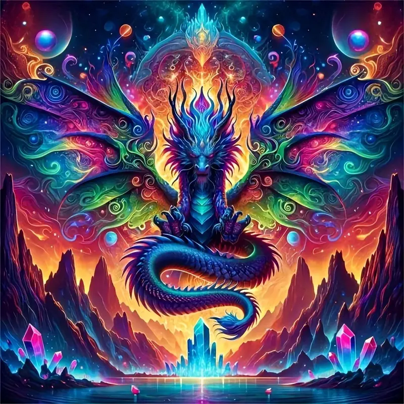 5D Cube Round Diamond Full Drill Diamond Painting of The Dragon God, a Diamond Cross-Stitch Wall Decoration, DIY Diamond Art, Perfect for Beginners And Craft Enthusiasts. It Is an Essential Ornament And Decoration for Living Rooms, Bedrooms, Studies