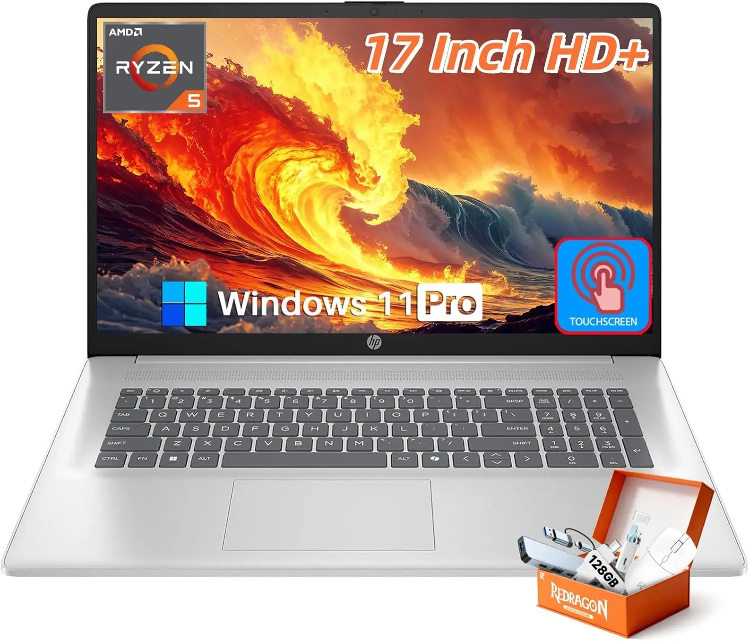 HP 17 Inch Touchscreen Laptop Computer for Business, AMD Ryzen 5 7430U, 17.3" HD+ Anti-Glare Display, 16/32/64GB RAM, 512GB/1TB/2TB SSD, Copilot AI, Wi-Fi 6, Bluetooth 5.4, Fast Charge, Windows 11 Pro, Accessories