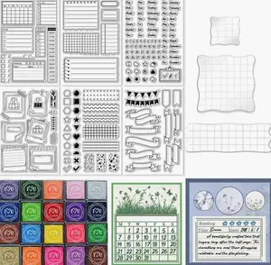 29 Pcs Journal Stamps for Crafting Card Making Supplies Set Include 3 Acrylic Clear Stamp Blocks, 6 Clear Silicone Stamps Seals, 20 Craft Ink Pads Calendar Planner Stamp for DIY