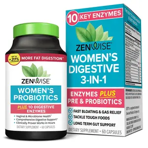 Zenwise Women's Probiotic Digestive 3-in-1 Plus 10 Digestive Enzymes - Clinically Proven for Gut Health & Yeast Balance