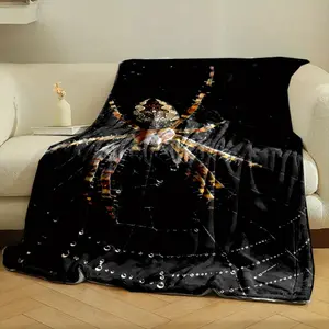All-Season Reversible Flannel Throw Blanket – Digital Printed Spider on Web Pattern – High-Quality Soft and Comfortable Non-Shedding Polyester – Contemporary Cartoon Style – 200-250gsm Lightweight Warmth