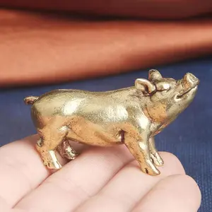 Brass Statues Small Brass Metal Statue Ornament Animal Figurines Home Office Decor Metal Desktop Ornament Wall Art Gifts (1PCS Pig)