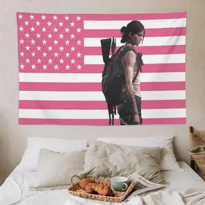 Tapestry Ellie |   Pink Flag |   The Last of Us Tapestry |   Gaming Room Decor |   Post-Apocalyptic Art |   Ellie Merch