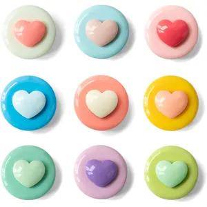 16/9-Piece Glossy Cute Macaron Love Heart Magnet Set - Colorful Strong Decorative Magnetic Decals for Whiteboard, Locker, Kitchen & Office, Multi-Color Multi-Pack