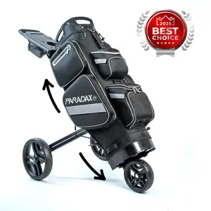 Paradax AI-1 All-In-One Golf Bag with Built-in 3-Wheel Push Cart - Black