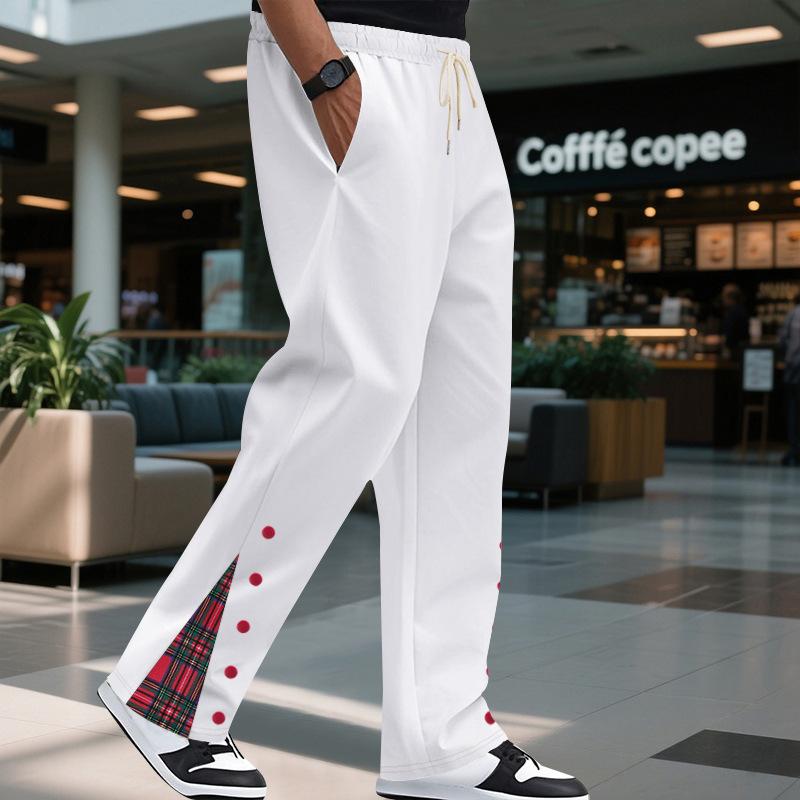 Contrast Color Drawstring No Fly Straight Track Sweatpants - White Solid Color Fitted Mid Waist Trousers with Micro Elasticity for All Seasons