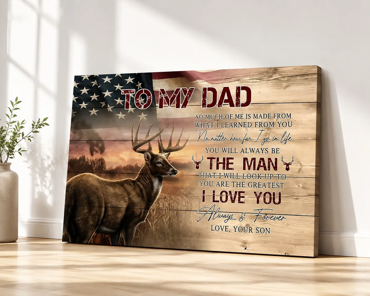 Canvas Wall Art To My Dad Deer Usa Flag Father Day Gifts For Hunting Dad Canvas Painting Print Wall Art Modern Home Art Decoration Stretched And Framed Ready To Hang