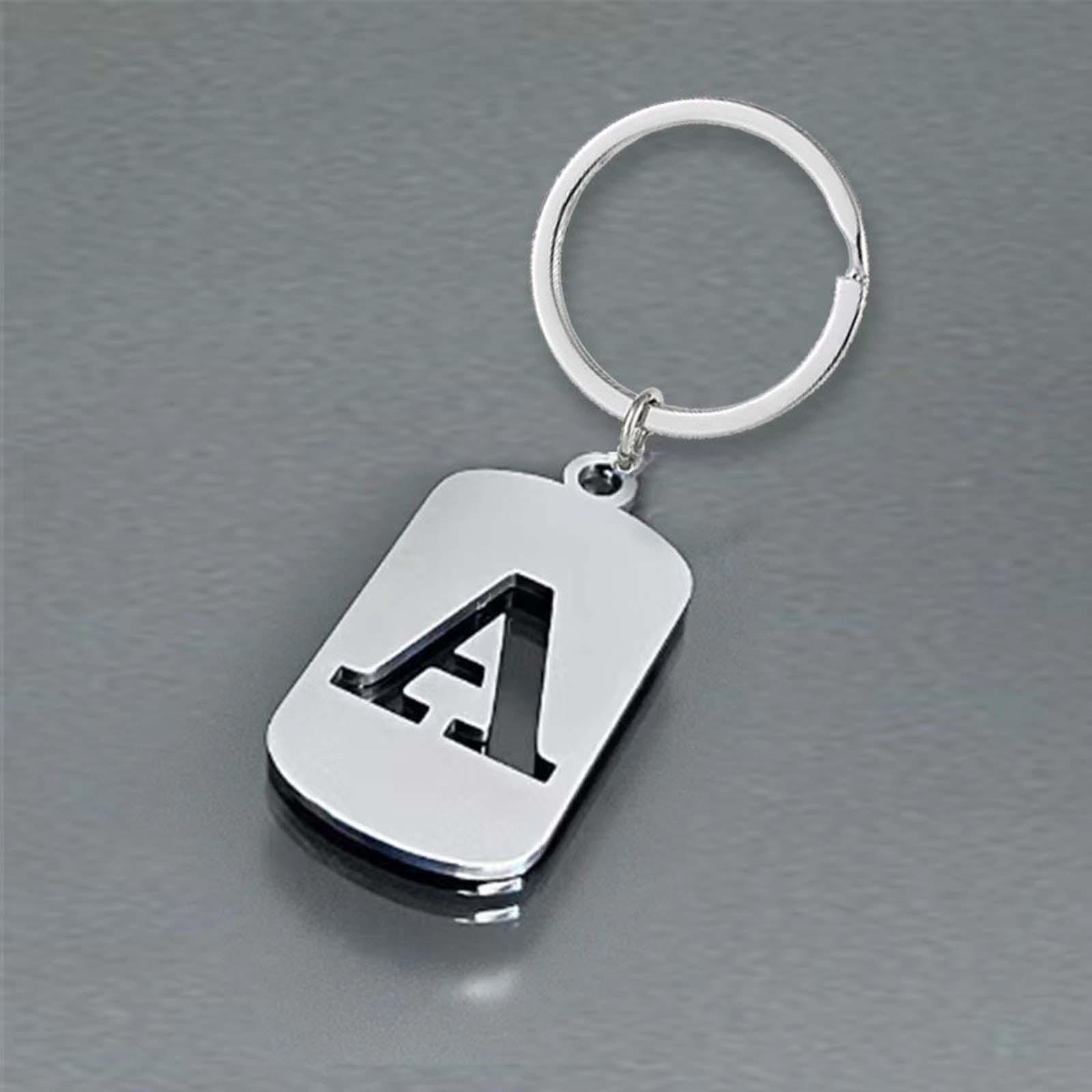 Initials keychain, titanium steel, fashionable men's and women's couple, 26-letter square engraved pendant, backpack charm