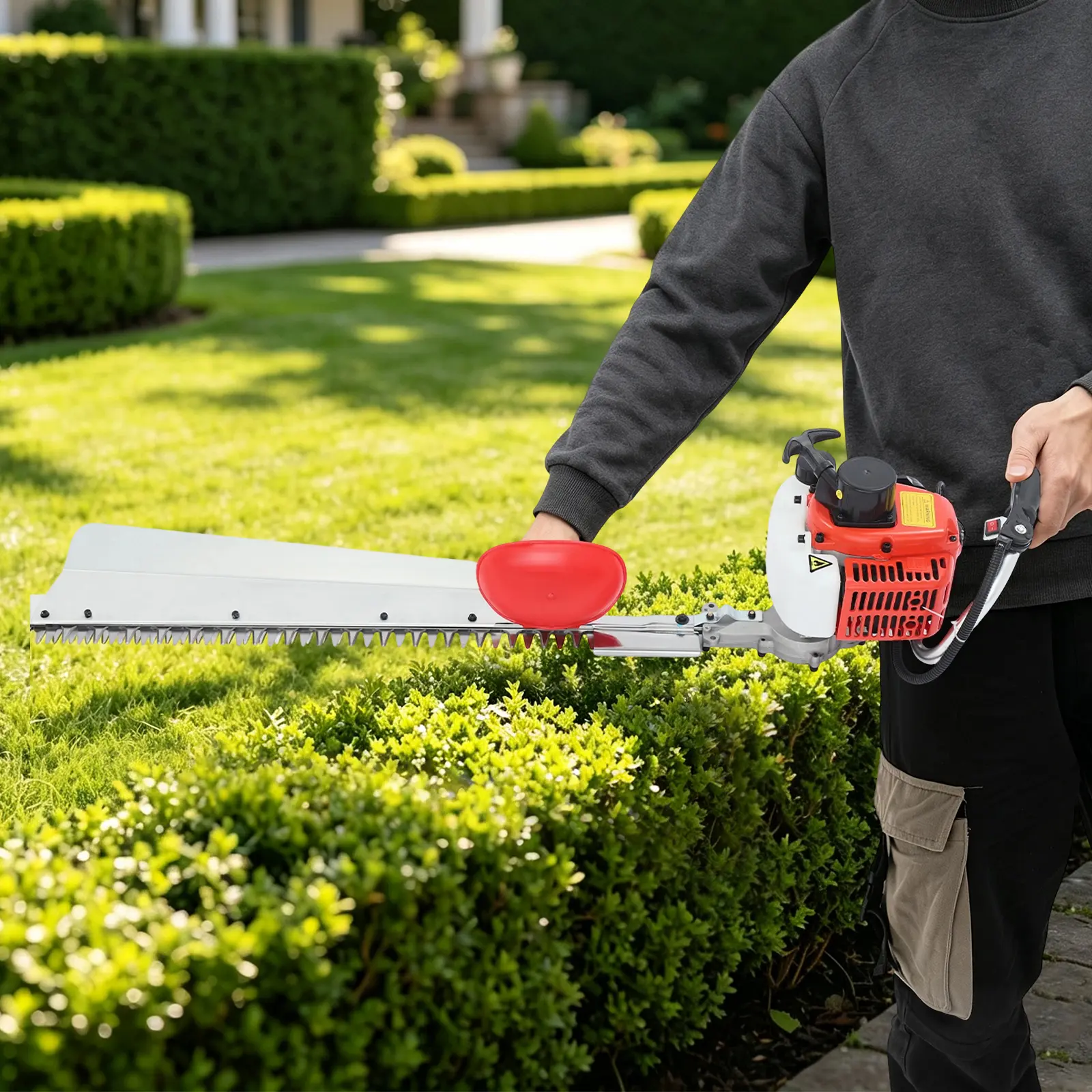 High Power 7510 Model Hand-Held Gas Hedge Trimmer, 0.65kW 7500rpm, 27.6in Single-Edged Blade, 2-Stroke Full Set, Easy Start Low Vibration for Garden Hedge Trimming Heavy Duty Branch Cutting
