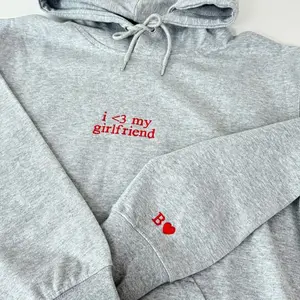 Custom Embroidered i love my girlfriend Couple Matching Initial Hoodie, Anniversary Gift for Him, Valentines Day Gift, matching bf and gf, MSG me for custom