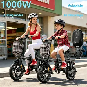 On Sale#Portable 14"Inch Folding Electric Bike Fold Into Car Trunk 1000W Motor 15Ah Removable Battery 38 Miles Commuter E-Bike With LED Meter & Dual Disc Brake