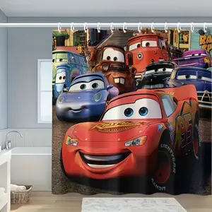 DISNEY CLASSIC Cars Shower Curtain - Waterproof Polyester, with 12 Hooks, Ideal for Kids' Bathroom Decor Featuring Lightning McQueen and Friends